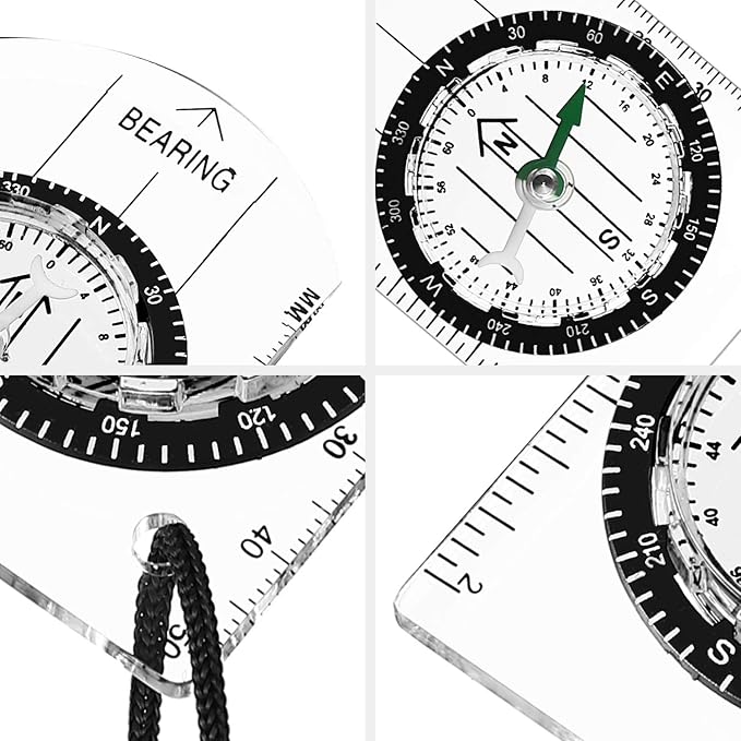 17 Pieces Orienteering Magnetic Compass Adjustable Declination Map