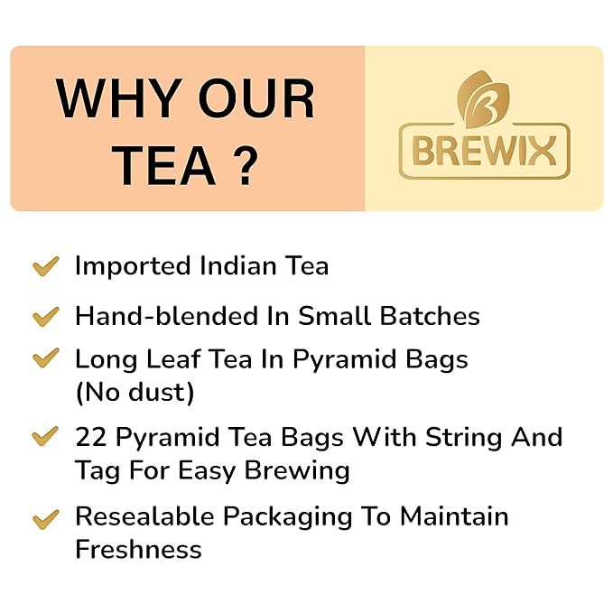 BREWIX, Darjeeling Golden Summer Tea From Himalayas (22 Pyramid Tea Bags) | High Grown in the Himalayas | Long Leaf Tea, Packed in Resealable Ziplock Pouch