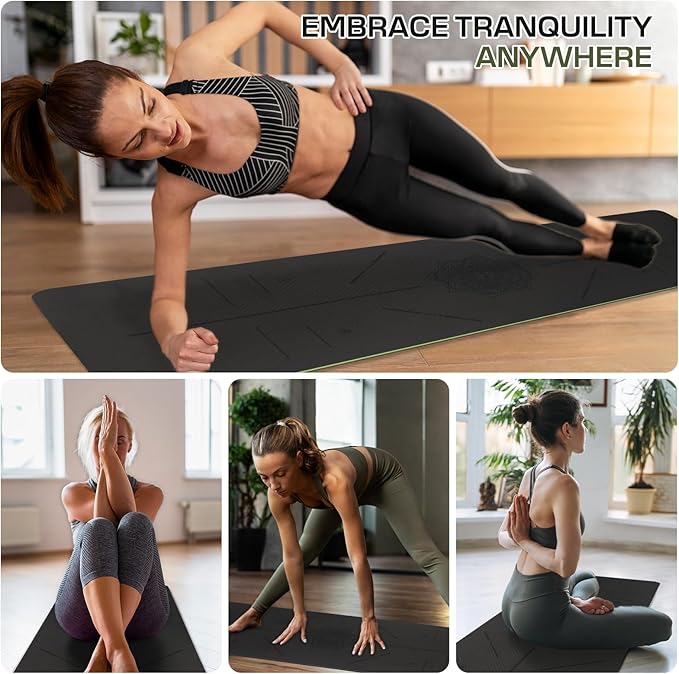 Yoga Mat Non Slip, Anti-Tear 3/16 Thick TPE Yoga Mats for Women and Men, 72"x24" Exercise & Fitness Mat with Carrying Strap, Workout Mats for Yoga, Pilates and Floor Exercise