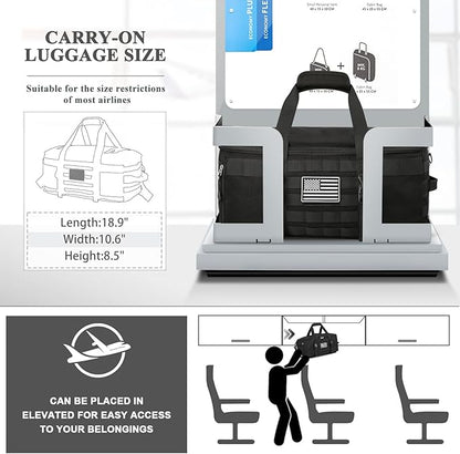 ETRONIK Gym Bags for Men Women, Tactical Duffle Bag Backpack with Shoe Compartment, 3 in 1 Carry on Travel Backpack with Wet Pocket, Weekender Overnight Range Bag for Workout Football Gym, Black