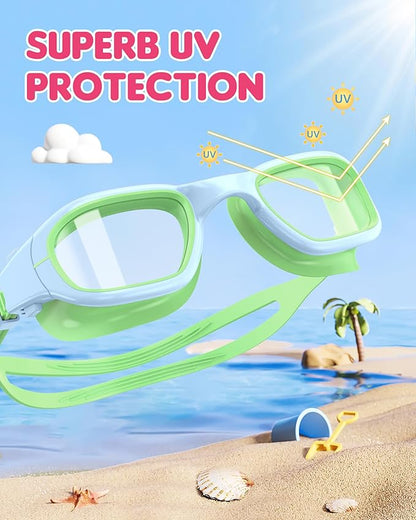 Kids Swim Goggles,Swimming Goggles for Kids 6-14, Anti-Fog UV Protection Pool Glasses for Boys Girls
