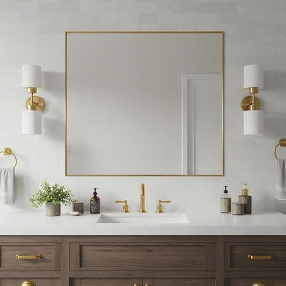 30x36 Inch Brass Bathroom Mirror for Wall, Aluminum Frame Rectangle Rectangular Vanity Mirror, Modern Large for Bedroom, Living Room, Horizontal or Vertical