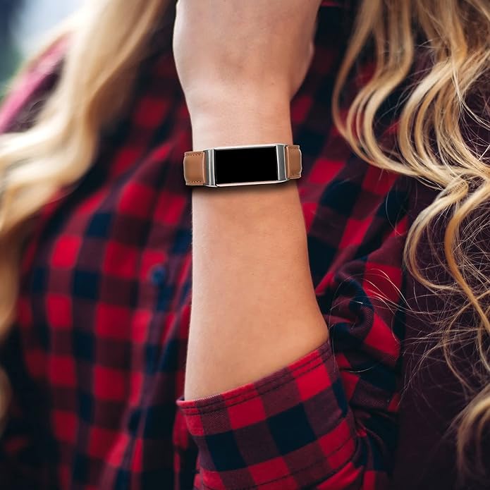 Leather Bands Compatible for Fitbit Charge 4/ Charge 3/ Charge 3 SE Fitness Tracker, Genuine Leather Band Replacement Strap Wristband Accessories for Women Men