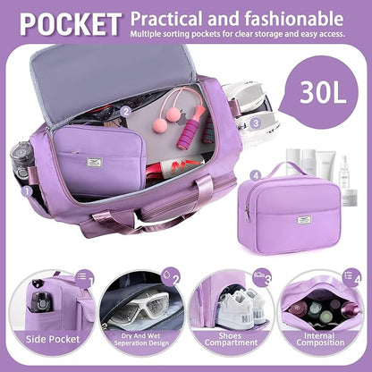 FIORETTO Women's Gym Duffle Bag with Shoes Compartment, 37L Capacity, Ideal for Travel, Gym, Sports, Duffel, Weekender