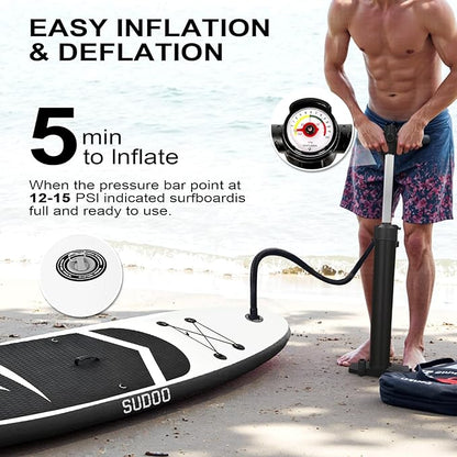 Inflatable Stand Up Paddle Board 10‘x30‘‘- Ultra-Light SUP with Backpack, Pump, Paddle, Coil Leash, 3 Fins, Repair Kit, Stable Design, Non-Slip EVA Deck for Adults & Youth