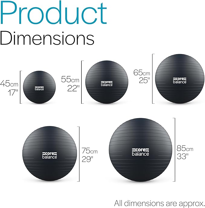 Exercise Ball for Workouts, Anti-Burst and Slip Resistant, Swiss Yoga Ball for Pregnancy, Stability, Fitness and Physical Therapy, 4 Sizes, with Pump