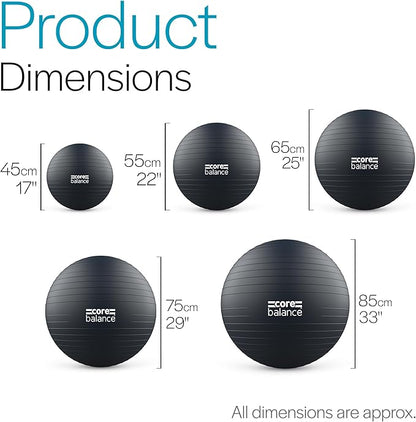 Exercise Ball for Workouts, Anti-Burst and Slip Resistant, Swiss Yoga Ball for Pregnancy, Stability, Fitness and Physical Therapy, 4 Sizes, with Pump