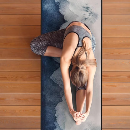 QiyI Yoga Mat Towel with Corner Pockets, Non Slip Sweat Absorbent Hot Yoga Towels, Soft Yoga Blankets with Travel Bag, Skidless Mat Cover for Workout, Gym, Fitness - 70"x26", Watercolor Mountain