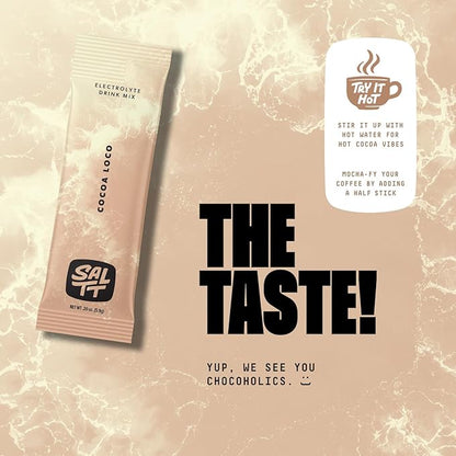 Keto Chow SALTT Electrolytes Powder Packets, Cocoa Loco (30 Hydration Packets) - Magnesium, Potassium, Sodium, Trace Minerals - Vegan, Gluten Free, Sugar Free - Travel Essentials - Made in USA