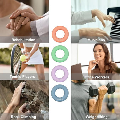Grip Strength Trainer Hand Gripper Strengthener. Hand Finger Wrist Forearm Workout Exerciser for Strength Training Rock Climbing Athletes Rehabilitation Stress Relief. Silicone Rings 3.5 Inch.
