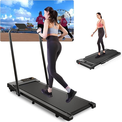 Walking Pad Treadmill with Handle Bar 3.0 HP Foldable Treadmills 300LBS Capacity Folding Walking Pad 3 in 1 Under Desk Treadmill Remote Control with APP