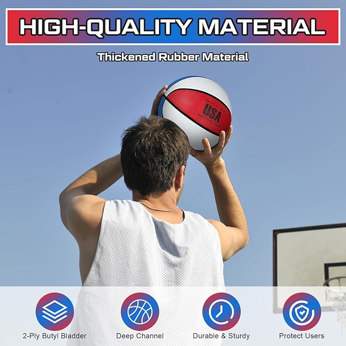 Junkin 6 Pcs Rubber Basketballs Bulk with Pump Official Indoor Outdoor Basketball Balls Weighted Training Basketball for Game Practice Kids Youth Teens Adults Back to School