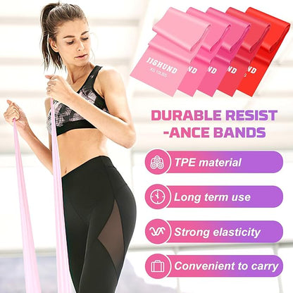 5 Pcs Resistance Bands, Professional Exercise Bands Elastic Stretch Bands for Fitness Yoga Pilates Stretching Strength Training, Workout Bands for Women and Men Home Gym