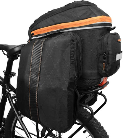 Ibera Bike Bag Expandable Commuter 17-23L - Clip-On Bike Rack Bag with Panniers & Strap - Hard Base, Reflective Trim & Taillight Ready - Ideal for Commuting & Touring - PAKRAK ONLY FOR IBERA RACKS