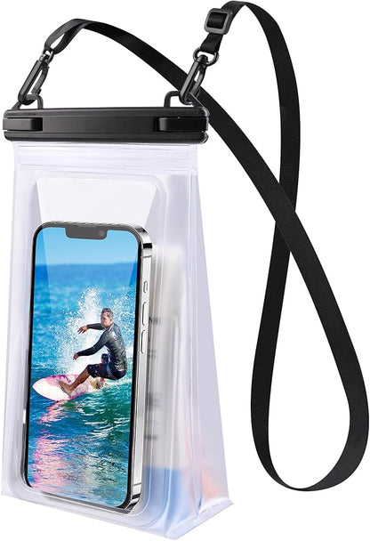 IPX8 Waterproof Phone Pouch Floating, [Expandable Space] Waterproof Bag, Cell Phone Dry Bag with Adjustable Lanyard for iPhone Samsung Google Up to 7.0" White