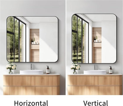 FORBATH Bathroom Mirror 36x40 Inch, Large Rectangular Wall Mirror with Black Aluminum Frame, Rounded Corners, Horizontal or Vertical Mount for Bathroom, Bedroom, Entryway