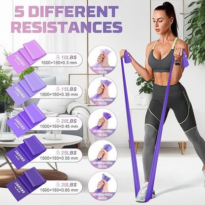 5 Pcs Resistance Bands, Professional Exercise Bands Elastic Stretch Bands for Fitness Yoga Pilates Stretching Strength Training, Workout Bands for Women and Men Home Gym