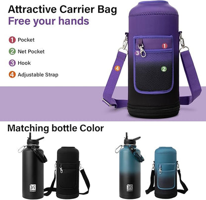 Insulated Water Bottle | Thickened Stainless Steel for Gym and Hiking with Straw, Carrier Bag, Handle Strap | BPA-Free 87 oz