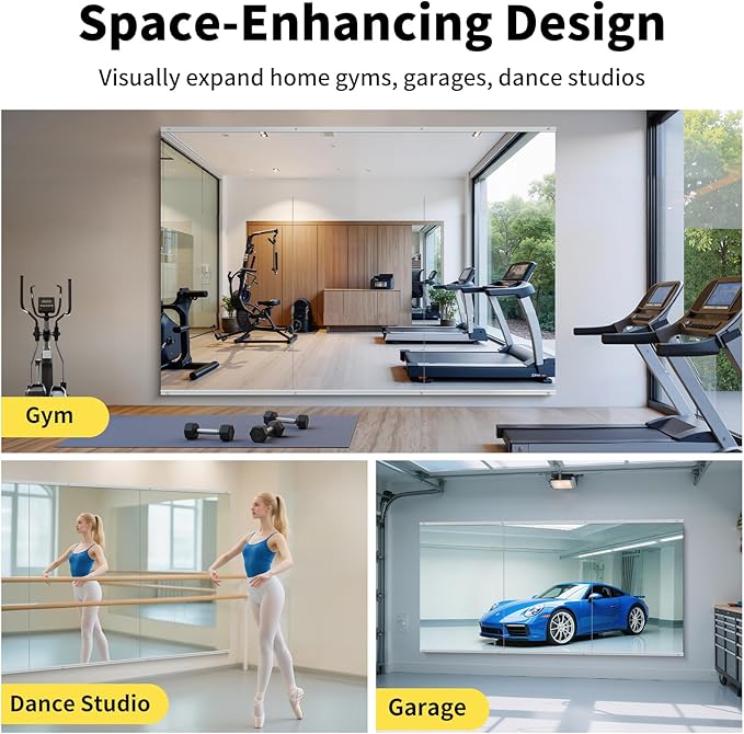 Home Gym Mirror - 80x40 Inch,3PCS Frameless Tempered Glass Full Body Mirror for Wall Mount - Ideal for Yoga, Workout, Bedroom, Dance Studio (Silver)