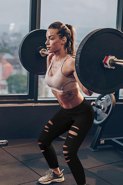 DIBAOLONG Womens High Waist Yoga Pants Cutout Ripped Tummy Control Workout Running Yoga Skinny Leggings