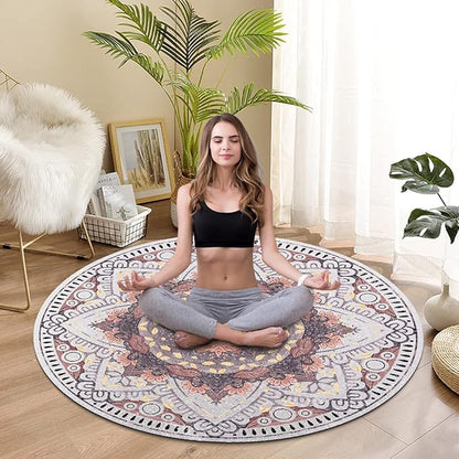 Knsbk Large Round Yoga Mat 4.6'X3.5mm for Exercise Premium Extra Thick, Ultra Comfortable, Non Slip, Meditation Mat