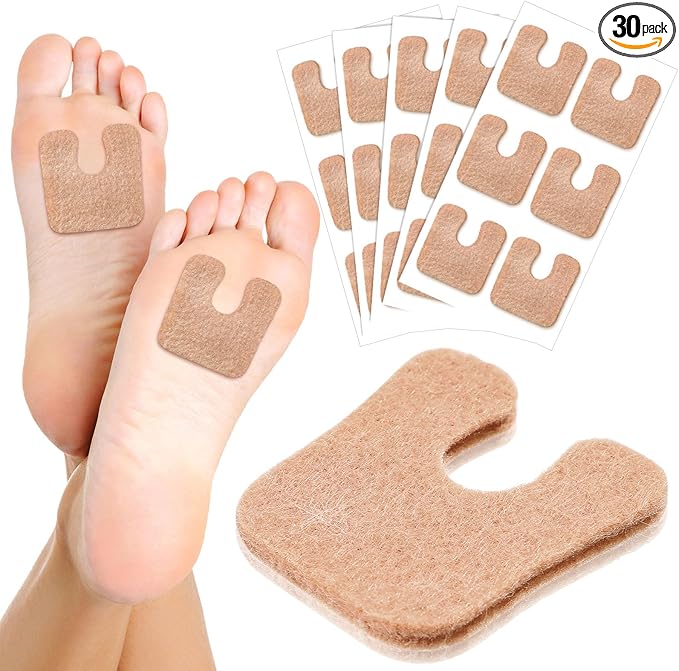 Boao 30 Pcs Callus Pads 1/4" Thick U Shaped Metatarsal Corn Pads Felt Callus Cushions Adhesive Corn Protectors for Men Women Feet Toes Pain Relief Blister Prevention
