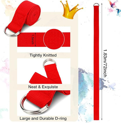 Jerify 10 Pcs Yoga Strap for Stretching Bulk 6ft Exercise Stretch Band with Metal D Ring Adjustable Pilates Non Elastic Yoga Stretch Belt for Women Men Physical Fitness Gym Workout Dance