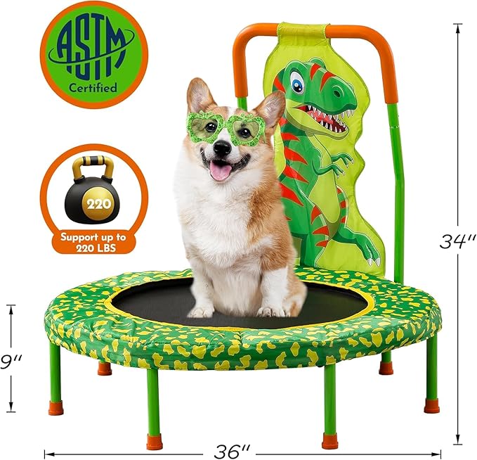 36 Inch Toddler Trampoline with Handle, Outdoor Indoor Trampoline for Kids, Mini Trampolines with Handlebar, Gifts for Boys and Girl, Small Kid Baby Trampolines