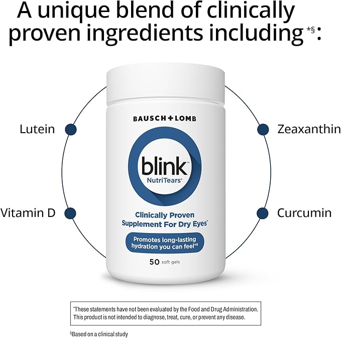BLINK NutriTears Clinically Proven Supplement for Dry Eyes, 50 Softgels, Eye Care Supplement to Hydrate Eyes from Within for Long Lasting Relief You Can Feel