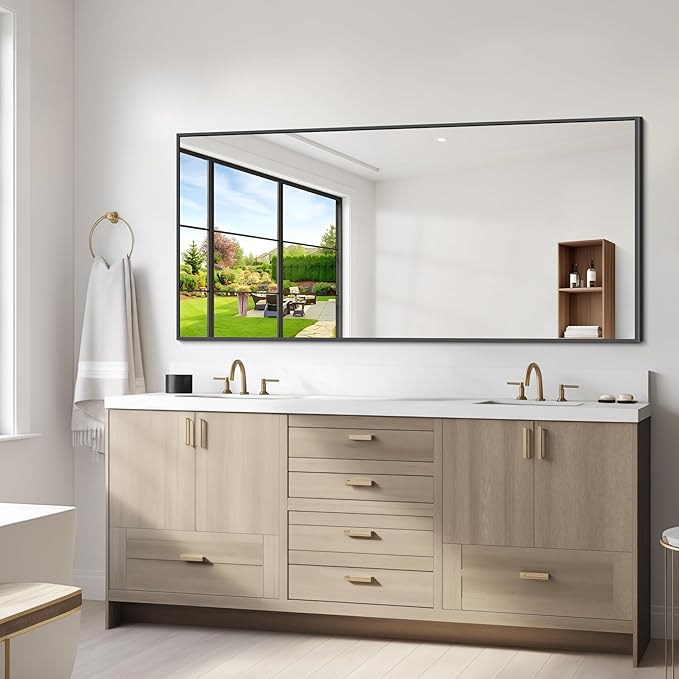 Black Bathroom Mirror for Wall, 72x36 Inch Rectangle Mirrors with Metal Frame, Modern Vanity Wall Mirror Decor for Entryway Hangs, Bathroom Living Room Horizontal or Vertical