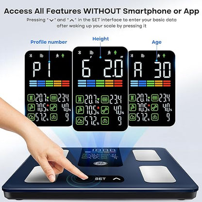 GE Smart Scale for Body Fat: Weight Scales with BMI Muscle Mass Button Function 500lbs Digital Bathroom Weight Machine Body Composition Monitor 11.8" Platform Accurate Weighing Health Analyzer