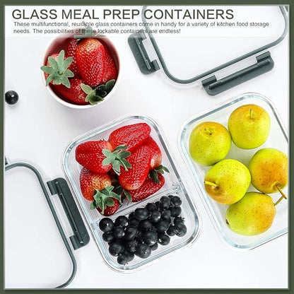10 Packs 30 oz Glass Meal Prep Containers,Glass Food Storage Containers with Lids,Airtight Lunch Bento Boxes,Microwave,Freezer and Dishwasher,Gray
