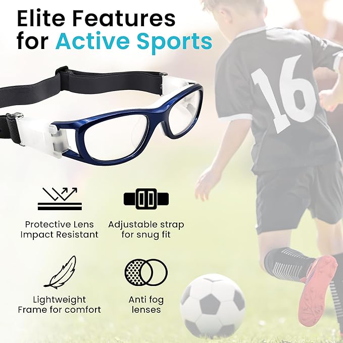 BLUE CUT Safety Basketball Goggles For Kids for Outdoor Sports Activities Anti Fog Replaceable to Prescription Lenses