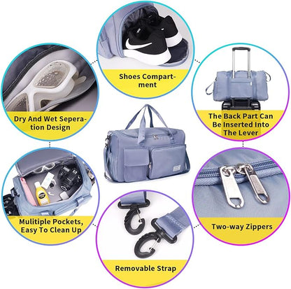 FIORETTO Women's Gym Duffle Bag with Shoes Compartment, 37L Capacity, Ideal for Travel, Gym, Sports, Duffel, Weekender