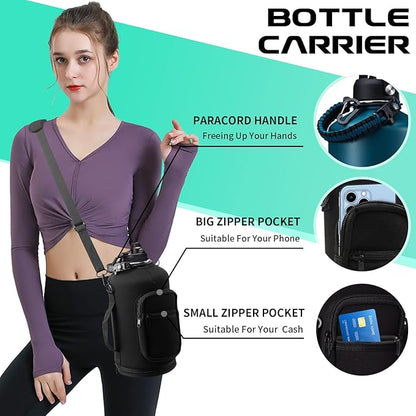 1 Gallon Water Bottle Stainless Steel - 128oz Insulated Flask Water Bottle with Sleeve Strap, Big Water Jug with Straw & Spout Lid, Gym Camping Gallon Water Bottle w/Paracord Handle, protective Boot