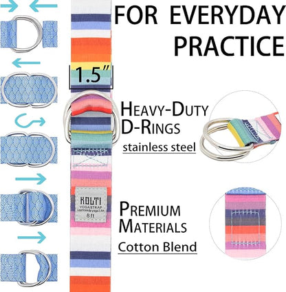 Yoga Exercise Adjustable Straps 8FT with Durable D-Ring for Pilates & Gym Workouts | Hold Poses, Stretch, Improve Flexibility & Maintain Balance