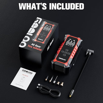 GOOLOO A6 Gear Tire Inflator Portable Air Compressor, 160 PSI Cordless Tire Inflator with Digital Pressure Gauge ＆LED Light, Air Pump for Car Tires, Bike, Motorcycle, Balls