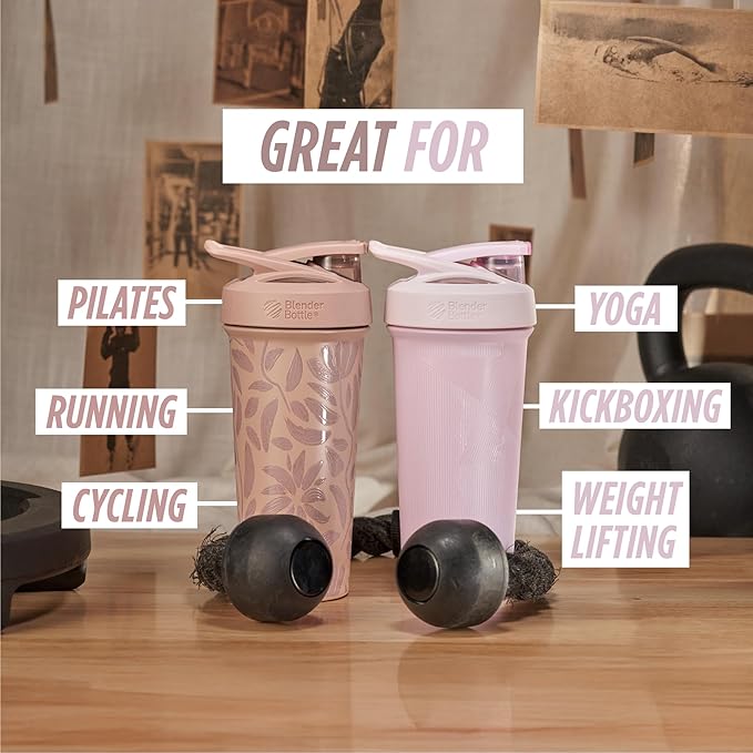 BlenderBottle Strada Shaker Cup Insulated Stainless Steel Water Bottle with Wire Whisk, 25-Ounce, Pink Stripes