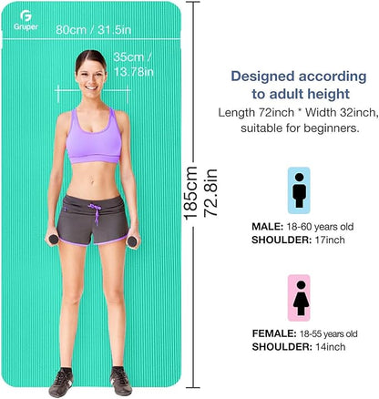 Thick Yoga Mat Non Slip, Large Size 72" L x 32" W x 0.6" TH, Premium Exercise & Fitness Mat with Carrying Strap and Bag, Workout Mats for Home