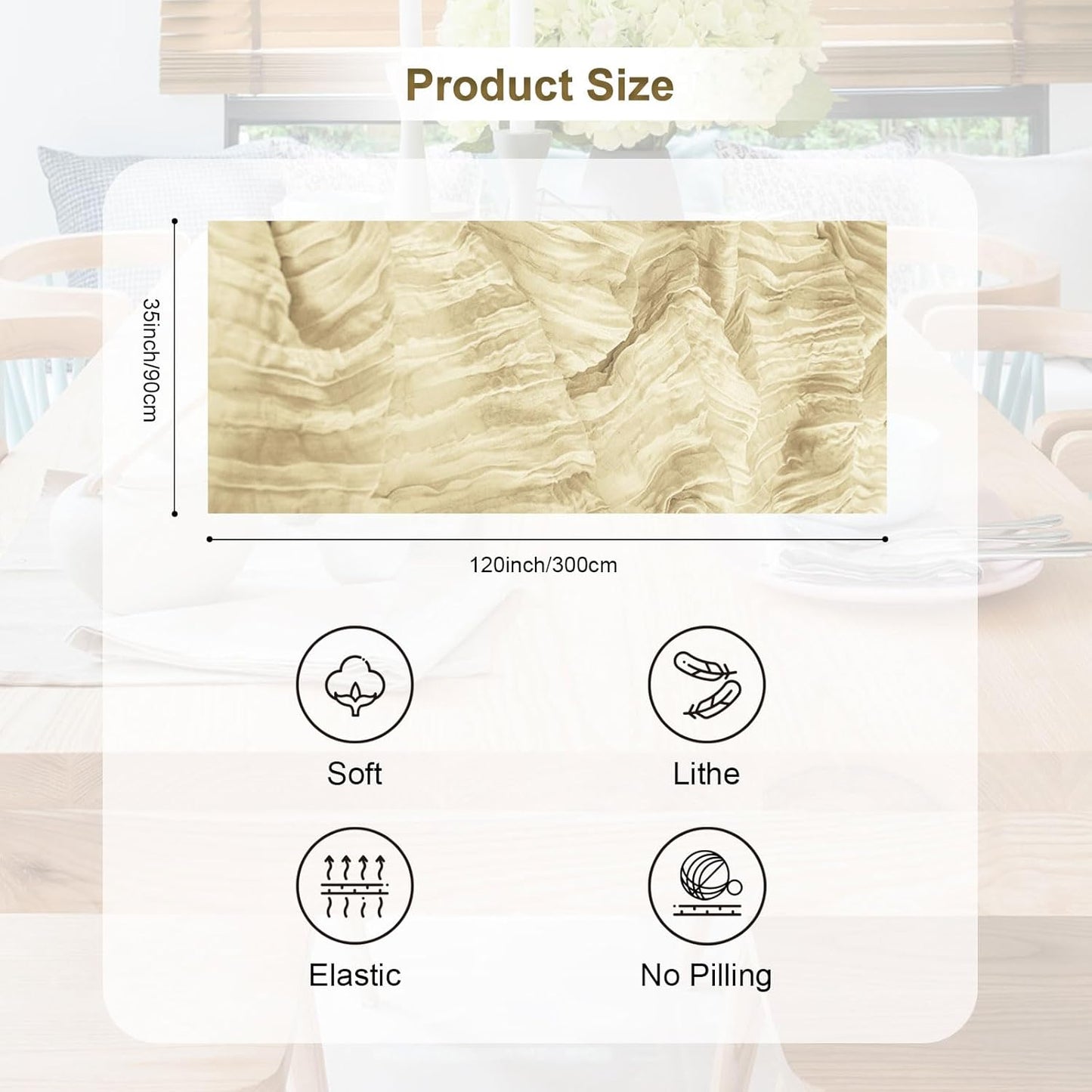 1 Pack Beige Cheesecloth Table Runner 35x120 Inch 10Ft Rustic Gauze Cheese Cloth Table Runner Sheer Cheesecloth Table Runners for Wedding Party Bridal Shower Decoration