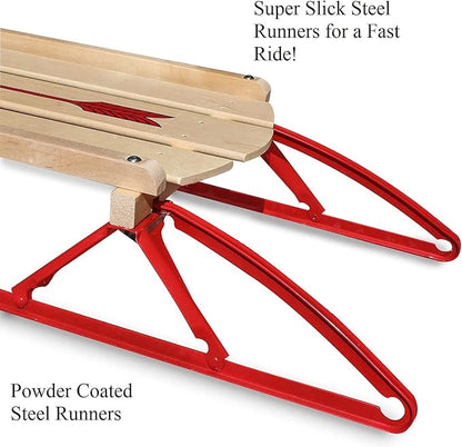 Flexible Flyer Metal Runner Sled. Steel & Wood Steering Snow Slider