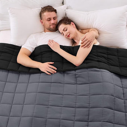 King Size Weighted Blanket for Adults (20 lbs, 80” x 87”, Grey& Black) Cooling Heavy Blanket for Sleeping Perfect for 190-210 lbs, Breathable Blanket for Adults & Couple All Season, Machine Washable