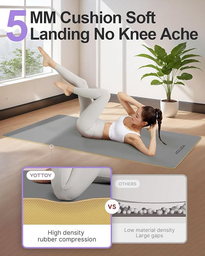 YOTTOY Yoga Mat,Non-Slip Hot Yoga Mat with Anti-Tear Design and Friendly Natural Rubber Mat with Strap and Bag