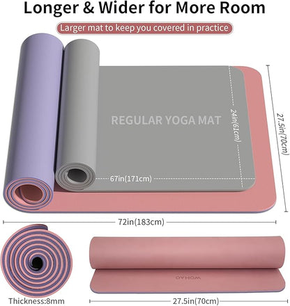 Extra Thick 8mm Yoga Mat, 72"x28" Non Slip Exercise Mat, Reversible 2-Sided Dual Color Premium POE Material, with Carrying Strap for Yoga, Pilates, Home Gym