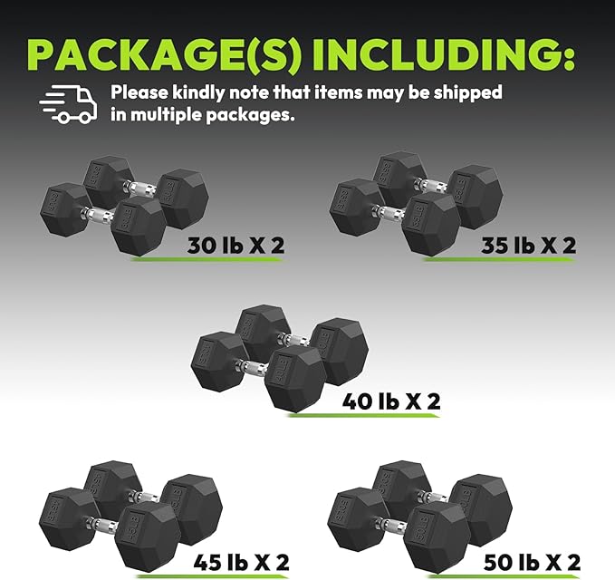 Hex Dumbbell Set, 45-400 lb Set Rubber Encased Exercise & Fitness Dumbbells, Weights Dumbbells Set, Hand Weight for Strength Training