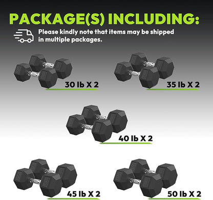 Hex Dumbbell Set, 45-400 lb Set Rubber Encased Exercise & Fitness Dumbbells, Weights Dumbbells Set, Hand Weight for Strength Training