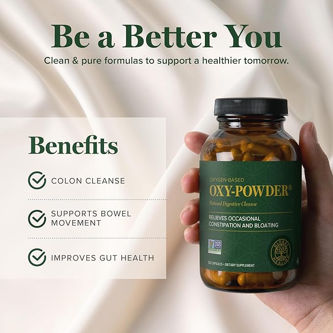 Global Healing Center Oxy-Powder Oxygen Based Safe and Natural Colon Cleanser and Relief from Occasional Constipation (120 Capsules)(Packaging may vary)
