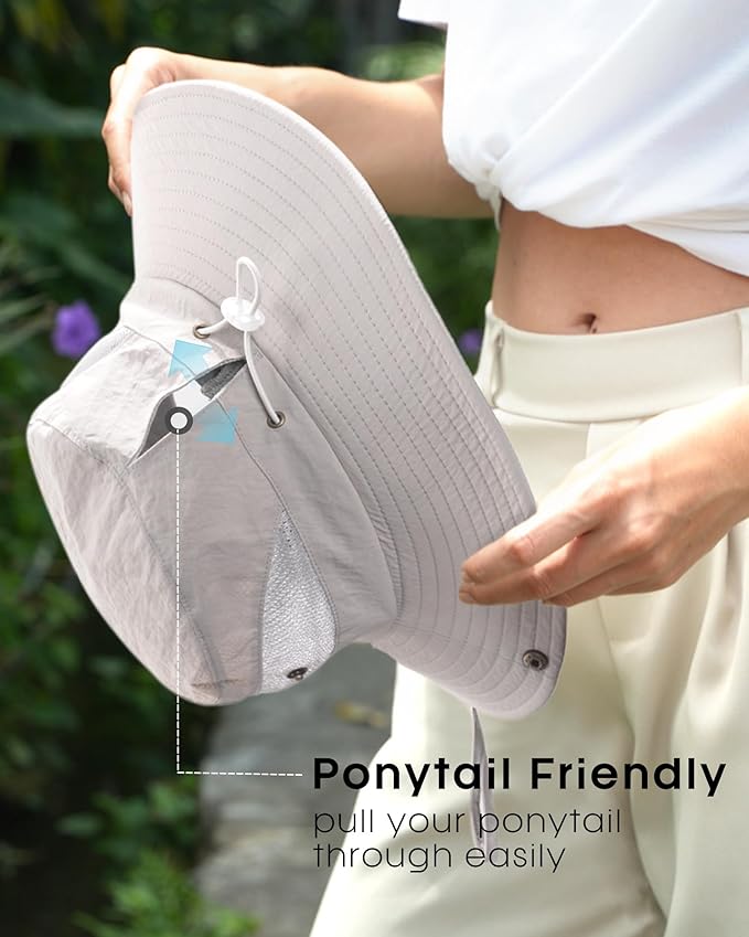 FURTALK Womens Sun Hat with Ponytail Hole Beach Hiking Summer Wide Brim UPF 80+ Outdoor Protection Foldable Bucket Hat