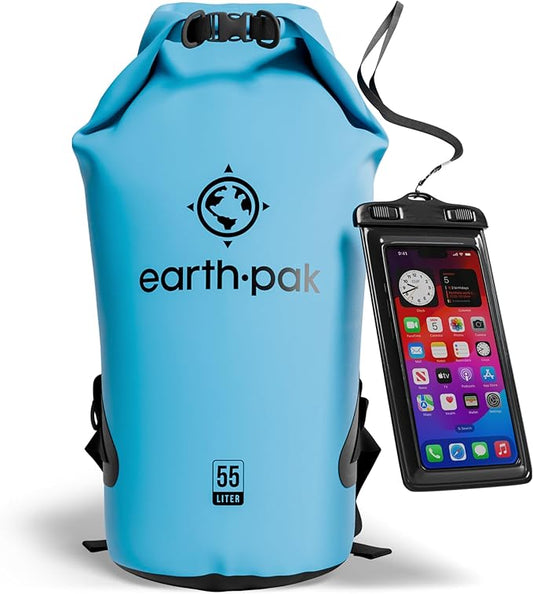 Earth Pak Waterproof Dry Bag - Roll Top Waterproof Backpack Sack Keeps Gear Dry for Kayak with Waterproof Phone Case