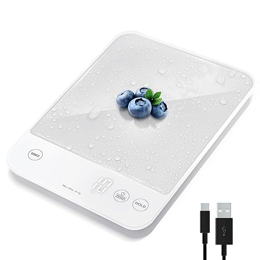 Etekcity Food Kitchen Scale, 22lb Digital Weight Scale Grams and Ounces Rechargeable Waterproof Tool for Weight Loss, Cooking, Baking, Meat, Bread, Large 0.05oz/1g Accuracy